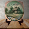 SQUARE Plastic PLATE Farmhouse Country Wall Art Shelf Sitter Decoupage FARMHOUSE DAISIES - WELCOME Handmade Gift Idea Crafters Delight - JAMsCraftCloset