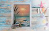 Framed Decoupage On Glass - Beach Coastal Theme - Sandpiper, Shells and Seagrass - Wall Art Handmade Home Decor -One of a Kind-Unique-Home-Country-Decor-Cottage Chic-Gift - JAMsCraftCloset