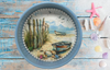 Metal Cake Pan Round Aqua BOAT FENCE SHELLS BEACH COASTAL DECOR Wall Art Handmade Hand Painted DECOUPAGED Repurposed Upcycled Wedding Gift - JAMsCraftCloset
