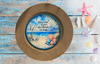 PLATE CHARGER LIGHT BROWN WOOD GRAIN PLASTIC ROUND DECOUPAGED Upcycled Repurposed Wall Art or Shelf Sitter KIND OF PEACE SALTWATER BRINGS Beach Coastal Home Decor Gift - JAMsCraftCloset