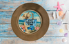 PLATE CHARGER LIGHT BROWN WOOD GRAIN PLASTIC ROUND DECOUPAGED Upcycled Repurposed Wall Art or Shelf Sitter ON BEACH TIME Beach Coastal Home Decor Gift - JAMsCraftCloset