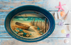 SMALL METAL AQUA OVAL CAKE PAN Beach Coastal Home Decor BOAT FENCE AQUA BLUE WHITE FLOWERS Wall Art Shelf Sitter DECOUPAGE Handmade Gift Idea {{ JAMsCraftCloset }}
