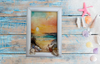 Framed Decoupage On Glass - Beach Coastal Theme - Orange Sunset Beach Grass - Wall Art Handmade Home Decor {{ JAMsCraftCloset }}