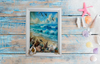 Framed Decoupage On Glass - Beach Coastal Theme - Shells Seagulls Waves - Wall Art Handmade Home Decor {{ JAMsCraftCloset }}