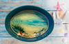 SMALL METAL AQUA OVAL CAKE PAN Beach Coastal Home Decor SEAGRASS SHELLS Wall Art Shelf Sitter DECOUPAGE Handmade Gift Idea {{ JAMsCraftCloset }}
