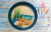Metal Cake Pan Round Aqua Teal SEAGRASS AND SHELLS - BEACH COASTAL DECOR Wall Art Handmade Hand Painted DECOUPAGED Repurposed Upcycled Wedding Gift {{ JAMsCraftCloset }}