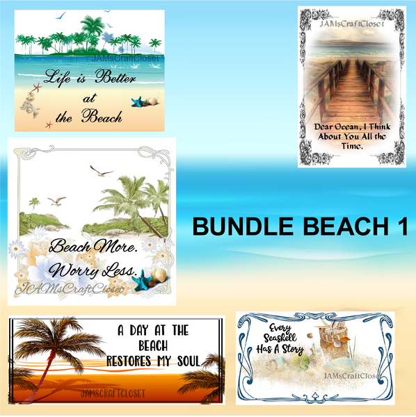 BUNDLE BEACH 1 Graphic Design Downloads SVG PNG JPEG Files Sublimation Design Crafters Delight    My digital SVG, PNG and JPEG Graphic downloads for the creative crafter are graphic files for those that use the Sublimation or Waterslide techniques - JAMsCraftCloset