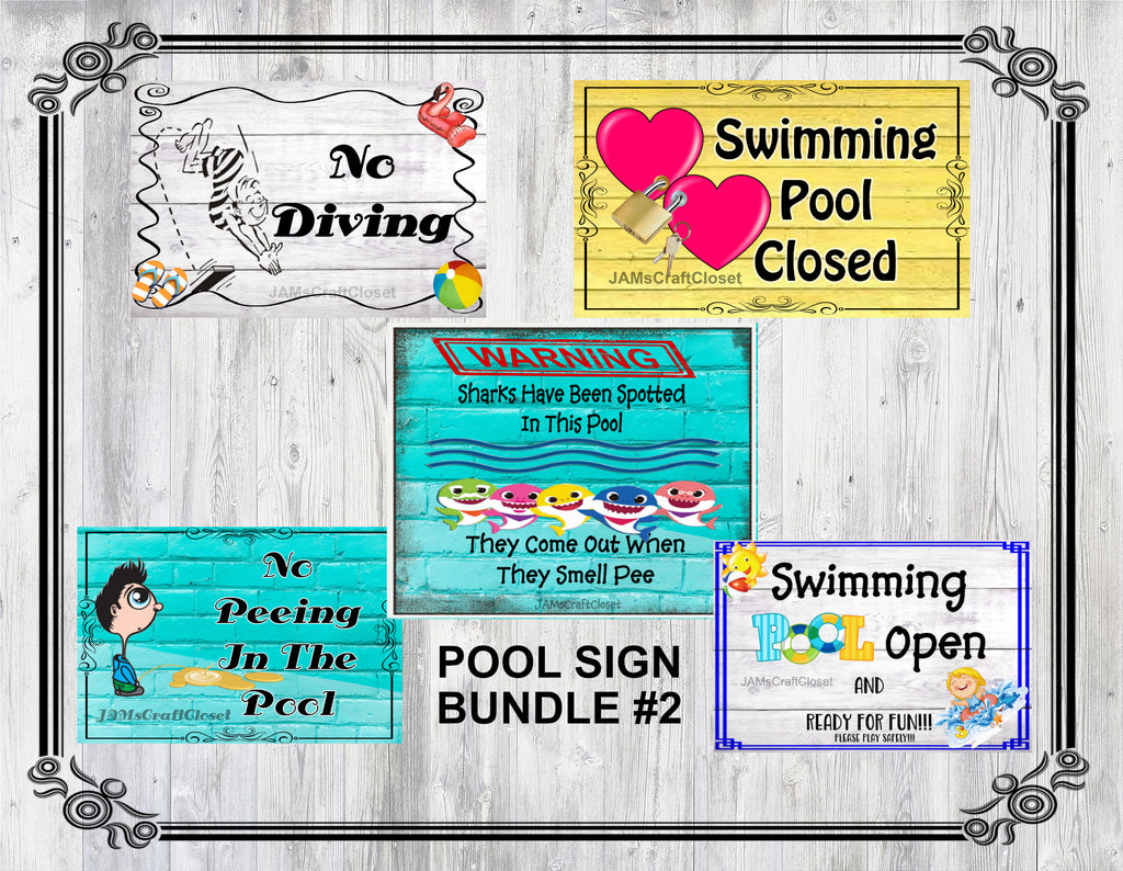 BUNDLE POOL SIGNS 2 Graphic Design Downloads SVG PNG JPEG Files Sublim ...