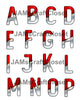 ALPHABET SET Digital Graphic Design Typography Clipart SVG-PNG Sublimation RED WHITE SILVER GOLD BAND METALIC Industrial Design Download Crafters Delight - JAMsCraftCloset