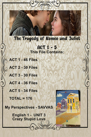 My Perspectives English I UNIT 3 Tragedy of Romeo and Juliet ACT 1 - 5 Teacher Supplemental Resources - JAMsCraftCloset