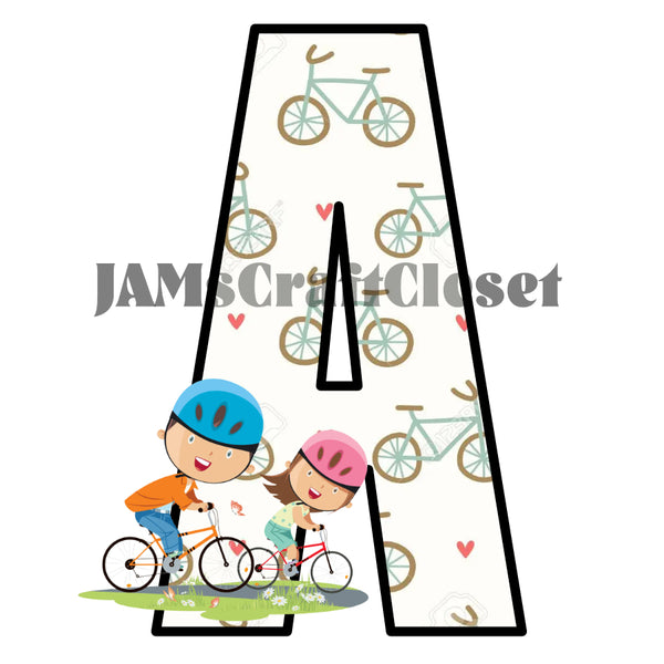 ALPHABET SET Digital Graphic Design Typography Clipart SVG-PNG Sublimation BOY GIRL RIDING BIKE Kids Children Design Download Crafters Delight - JAMsCraftCloset