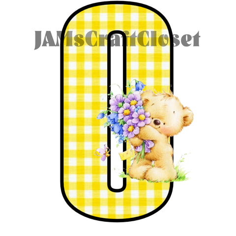 NUMBER SETS Digital Graphic Design Typography Clipart SVG-PNG Sublimation BEAR WITH FLOWERS YELLOW CHECKERED Design Download Crafters Delight - JAMsCraftCloset