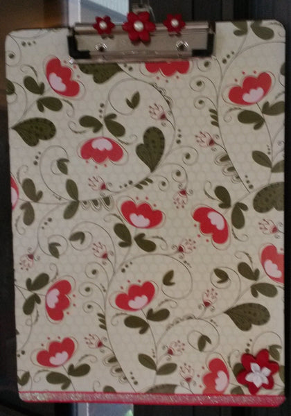Clipboard Handcrafted Red Flowers and Green Leaves Design - JAMsCraftCloset