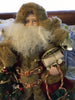 Vintage Table Top Santa in Red and Brown Fake Fur Coat Holding a Gold and Green Bay Full of Goodies JAMsCraftCloset