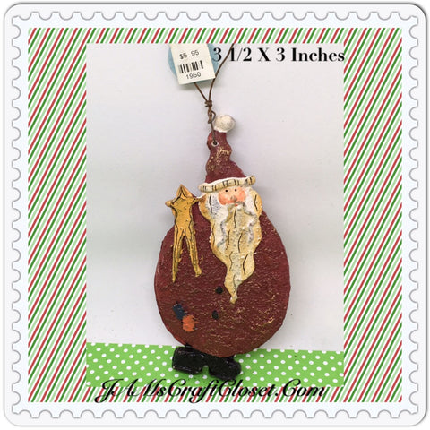 Santa Ornament Plaster Holding Star With Blue and Peach Patches on His Coat JAMsCraftCloset