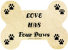 Digital Graphic Design Dog Bone Ornament LOVE HAS FOUR PAWS Christmas Tree Decor Pet Owner Fur Babies SVG PNG Sublimation Crafters Delight - JAMsCraftCloset