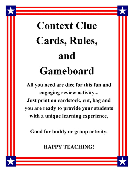 Context Clue Cards, Rules, and Gameboard Teacher Resources Fun Engaging {{ JAMsCraftCloset }}
