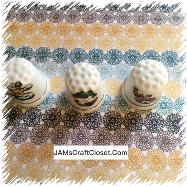 Thimbles #7 Vintage Angels and Fish in Hand SET of 3 JAMsCraftCloset