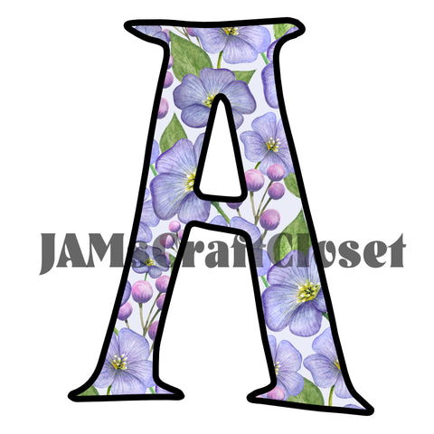 ALPHABET SET Digital Graphic Design Typography Clipart SVG-PNG Sublimation PURPLE FLOWER PRINT Design Download Crafters Delight - JAMsCraftCloset