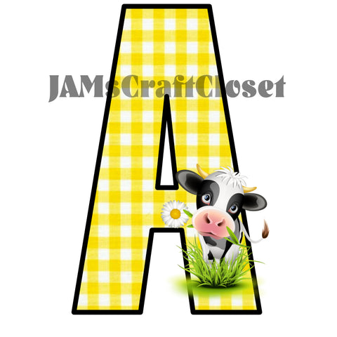 ALPHABET SET Digital Graphic Design Typography Clipart SVG-PNG Sublimation COW DAISY YELLOW CHECKERED Design Download Crafters Delight - JAMsCraftCloset