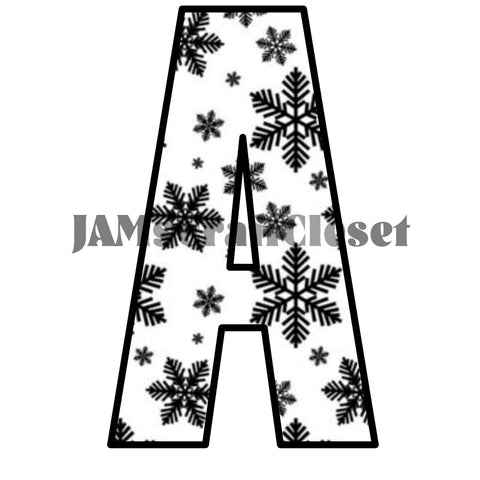 ALPHABET SET Digital Graphic Design Typography Clipart SVG-PNG Sublimation BLACK SNOWFLAKE PRINT Design Holiday Christmas Download Crafters Delight - JAMsCraftCloset