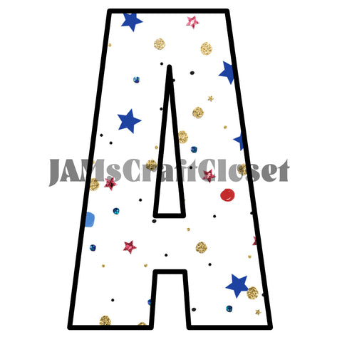 ALPHABET SET Digital Graphic Design Typography Clipart SVG-PNG Sublimation STARS GOLD BLING DOTS Patriotic Design Download Crafters Delight - JAMsCraftCloset