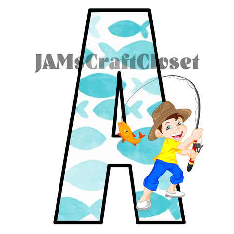 ALPHABET SET Digital Graphic Design Typography Clipart SVG-PNG Sublimation FISHING BOY Kids Children Design Download Crafters Delight - JAMsCraftCloset