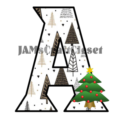 ALPHABET SET Digital Graphic Design Typography Clipart SVG-PNG Sublimation CHRISTMAS PRINT BLACK WHITE GOLD TREES TREE Design Download Crafters Delight - JAMsCraftCloset