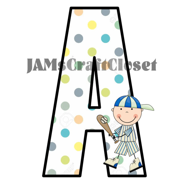 ALPHABET SET Digital Graphic Design Typography Clipart SVG-PNG Sublimation POLKA DOTS BASEBALL PLAYER Kids Children Design Download Crafters Delight - JAMsCraftCloset