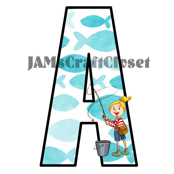 ALPHABET SET Digital Graphic Design Typography Clipart SVG-PNG Sublimation FISHING GIRL Kids Children Design Download Crafters Delight - JAMsCraftCloset