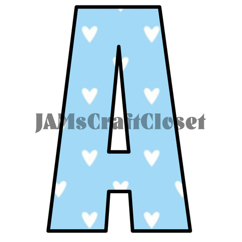 ALPHABET SET Digital Graphic Design Typography Clipart SVG-PNG Sublimation WHITE HEARTS BABY BLUE BACKGROUND Design Download Crafters Delight - JAMsCraftCloset