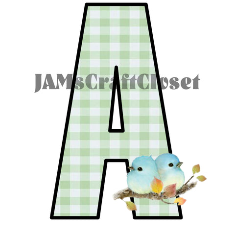 ALPHABET SET Digital Graphic Design Typography Clipart SVG-PNG Sublimation BLUE BIRDS GREEN CHECKERED Design Download Crafters Delight - JAMsCraftCloset