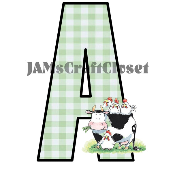 ALPHABET SET Digital Graphic Design Typography Clipart SVG-PNG Sublimation COW HENS GREEN CHECKERED Design Download Crafters Delight - JAMsCraftCloset