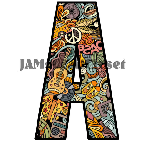 ALPHABET SET Digital Graphic Design Typography Clipart SVG-PNG Sublimation HIPPIE COLLAGE Design Download Crafters Delight - JAMsCraftCloset
