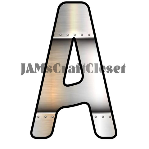 ALPHABET SET Digital Graphic Design Typography Clipart SVG-PNG Sublimation STEEL SILVER CHROME METALIC Industrial Design Download Crafters Delight - JAMsCraftCloset