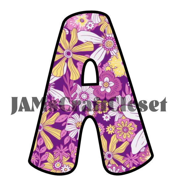 ALPHABET SET Digital Graphic Design Typography Clipart SVG-PNG Sublimation GROOVY PURPLE FLORAL Design Download Crafters Delight - JAMsCraftCloset
