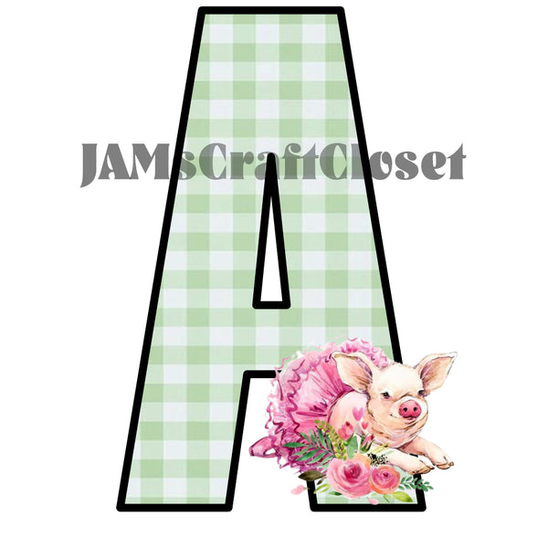 ALPHABET SET Digital Graphic Design Typography Clipart SVG-PNG Sublimation PIG 2 GREEN CHECKERED Design Download Crafters Delight - JAMsCraftCloset