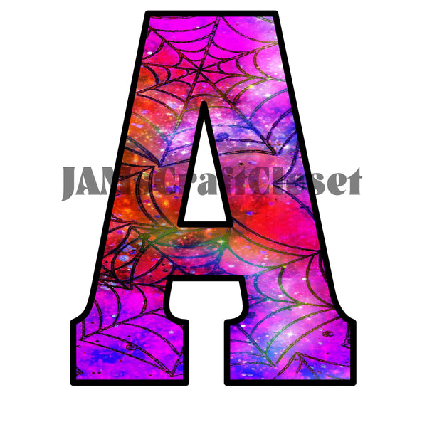 ALPHABET SET Digital Graphic Design Typography Clipart SVG-PNG Sublimation RED BLUE PURPLE COBWEBS Design Holiday Halloween Download Crafters Delight - JAMsCraftCloset