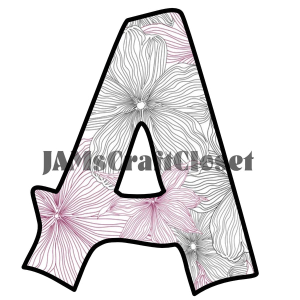 ALPHABET SET Digital Graphic Design Typography Clipart SVG-PNG Sublimation ABSTRACT PURPLE BLACK FLORAL Design Download Crafters Delight - JAMsCraftCloset