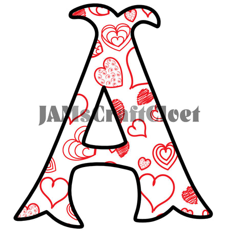 ALPHABET SET Digital Graphic Design Typography Clipart SVG-PNG Sublimation RED HEARTS Design Download Crafters Delight - JAMsCraftCloset