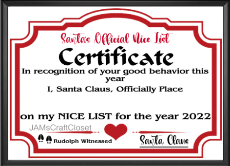 SANTA NICE LIST CERTIFICATE Vintage Wood Frame Sublimation on Metal or Printed Christmas Wall Art Gift Crafters Delight - JAMsCraftCloset