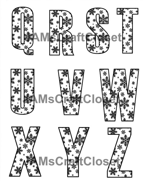 Alphet Snowflake Back ALPHABET SET Digital Graphic Design Typography Clipart SVG-PNG Sublima ...