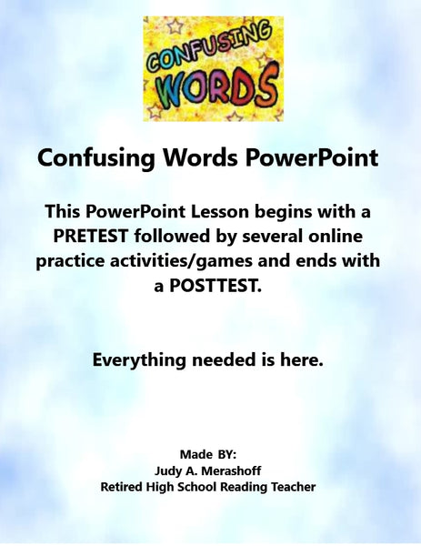 Confusing Words Complete PowerPoint Lesson With ANSWER KEYS Teacher Resource