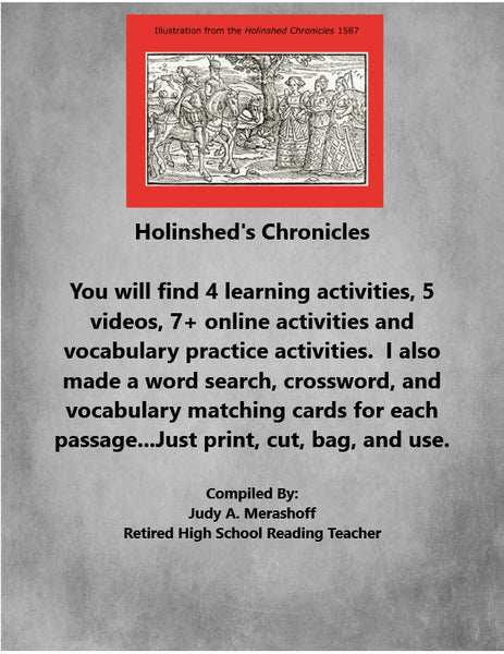 The Holinsheds Chronicles from HMH 10th Grade Collection 5 Supplemental Activities JAMsCraftCloset