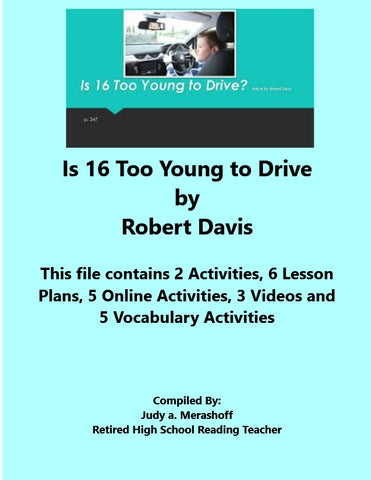 Florida Collection 8th Grade Collection 4 Is 16 Too Young to Drive by Robert Davis Supplemental Activities JAMsCraftCloset