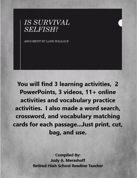 Is Survival Selfish by Lane Wallace from HMH 9th Grade Textbook Collection 5 - JAMsCraftCloset