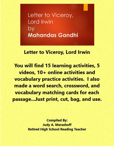 Letter to Viceroy Lord Irwin 10th Grade Collection 6 HMH Textbook - JAMsCraftCloset