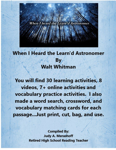 When I Heard the Learn'd Astronomer from HMH 10th Grade Textbook Collection 2 {{ JAMsCraftCloset }}