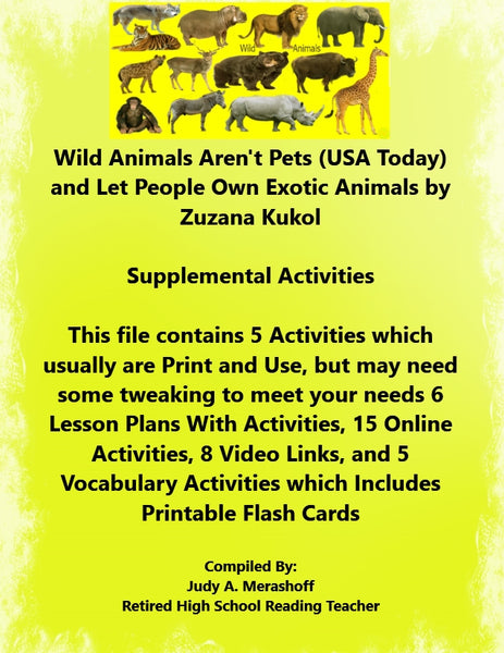 Florida Collections 6th Grade Collection 4 Wild Animals Aren't Pets Own Exotic Animals Supplemental Activities JAMsCraftCloset