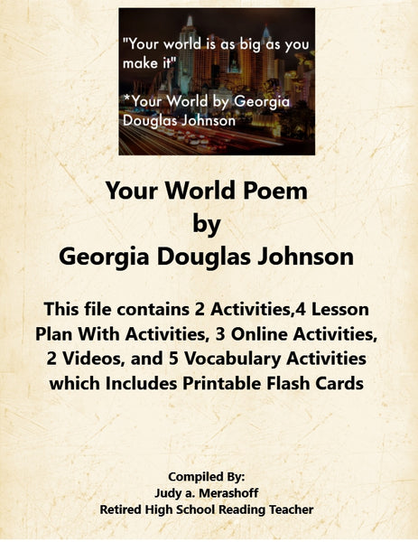 Your World Poem by Georgia Douglas Johnson 7th Grade Florida Collection 4 Supplemental Activities JAMsCraftCloset